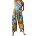 JURANNMO Vintage Floral Print Jumpsuits for Women Plus Size Rompers for Women Wide Leg Harem Jumpsuit Floral Print Overalls for Women