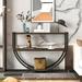 Distressed brown console table metal & wood entryway table demilune shape table