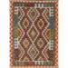 Multi-Color Geometric Kilim Oriental Accent Rug Hand-Woven Wool Carpet - 4'4"x 5'9"