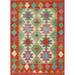 Reversible Kilim Accent Rug Hand-Woven Multi-Color Wool Carpet - 3'4"x 4'9"