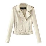 wendunide coats for women Women Ladies Lapel Motor Jacket Coat Zip Biker Short Punk Cropped Tops Womens Fleece Jackets White L