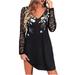 YUNAFFT Clearance Dresses Plus Size Fire Sale Fashion Women Print Dress Lace Patchwrok Long Sleeve V Neck Mini Dresses