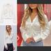 Zara Tops | Nwt Zara White Ruched Satin Button Front Collared Shirt | Color: White | Size: M