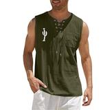 iOPQO tank tops men Male Spring And Summer Tops Casual Sports Sleeveless Top Cotton Linen Vest Painting Fitness Muscle Tank Top mens tank top Army Green + M
