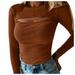Dtydtpe 2024 Clearance Sales Fall Outfits for Women Autumn Chest Cutout Long-Sleeved Ribbed Tops Casual Tops Womens Long Sleeve Tops