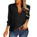 XINSHIDE Blouses Women Casual Button Down Shirt V Neck Long Sleeve Collared Office Work Blouse Fashion Top With Pocket Women Tops And Bloues