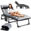 MOPHOTO Portable Foldable Lounge Chair Outdoor Adjustable 5-Position Adults Reclining Folding Chaise with Pillow Sleeping Cots Folding Camping Cot