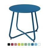Grand Patio Outdoor&Indoor Steel Patio Side Table Weather Resistant Outdoor Small Round End Table for Patio Yard Balcony Garden Living Room Bedroom Peacock Blue