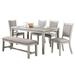 Benjara Modern 6 Piece Dining Set with Table 4 Chairs and Bench Plush Seats Gray
