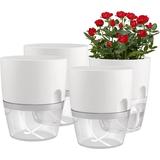 3 Pack Self Watering Planters Modern Decorative Planter Pot for Indoor Outdoor 6 Inch Self Watering Planter Pots for Indoor Plants Wicking Pots White