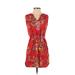 BeachLunchLounge Casual Dress - Mini V Neck Sleeveless: Red Floral Dresses - Women's Size X-Small