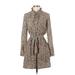 Ann Taylor LOFT Casual Dress - Shirtdress Collared Long sleeves: Tan Animal Print Dresses - Women's Size 0 - Print Wash