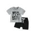 Wassery Toddler Boys Summer Outfits Letter Print Short Sleeve T-shirt Round Neck Tank Tops and Black Drawstring Shorts 2Pcs Casual Clothes Set 3M-3T