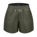 Womens Elastic Waist Faux Leather Shorts with Side Pockets Loose Wide Leg Black Brown Green Motorcycle Short Pants