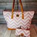 Dooney & Bourke Bags | Authentic Dooney & Bourke Coated Cotton Chevron Tote Withe Small Zippered Pouch | Color: Pink/White | Size: Os