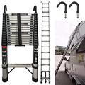 4.4M/14.4FT Telescopic Ladder Extension Telescoping Ladder with Detachable Roof Hooks, Stainless Steel Ladders Portable Extendable Folding Tall Ladder, Camper Trailer Attic Climb Collapsible Ladders