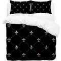 Gold Fleur De Lis Pattern Bedding Double Duvet Set - Soft Microfibre Duvet Cover with Pillow cases - Bedding Quilt Cover Set
