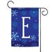Blue White Christmas Snowflakes Monogram E Outdoor Flag 18"x12.5"