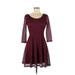 Lush Casual Dress - A-Line Scoop Neck 3/4 sleeves: Burgundy Print Dresses - Women's Size Medium