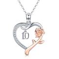 CHENGHONG 10th Birthday Necklace, Roseflower Heart Necklace 925 Sterling Silver Number 10th Birthday Anniversary Initial Necklace Personalised Jewellery Gift for Women Girls