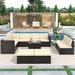 Hokku Designs Dwyce Square 9 - Person 26.4" Long Outdoor Dining Set w/ Cushions Glass in Black | 26.4 W x 26.4 D in | Wayfair