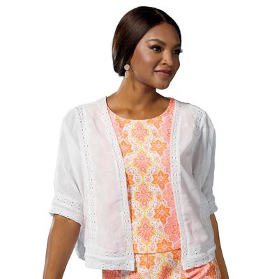 Masseys Lace Embroidered Kimono (Size 2X) White, V...