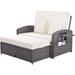 PE Wicker Rattan Double Chaise Lounge, 2-Person Reclining Sunbed with Adjustable Back