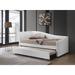 White PU Fully Padded Daybed with Roll-Out Trundle, Sloped Shape