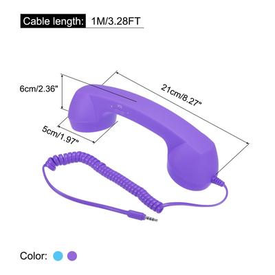 2 Pack 3.5mm Retro Telephone Handset Telephone Receiver Purple, Blue - Black