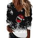 Sweatshirt For Women Christmas Loose Sweatshirt Black Snowflake Deer Head Cup Print V Neck Sweatshirt Top