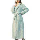 Long Nightgown for Women Men Belted Lapel Robes Couple Bathrobe Pajamas Warm Loungewear Housecoat with Pockets