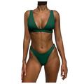 KaLI_store Womens Swimsuits Women Back Braided Straps Bikini Sets Reversible Bottom Strappy Lace Up 2 Piece Swimsuits Drak Green XL