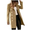 wendunide coats for women Women s Faux Wool Thin Coat Trench Jacket Ladies Slim Long Overcoat Outwear Womens Fleece Jackets Khaki L