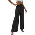 JDEFEG Pants for Women Casual Pants Women Womens Casual High Waisted Wide Leg Pants Button Up Straight Leg Trousers Tribal Women Women s Pants Polyester Spandex Black S
