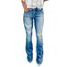 JDEFEG Mom Jean 90S Vintage Button Fly High Waist Flare Leg Jeans Women s Classic Stretchy Flare Bell Bottom Denim Jeans Pants S Blue Style Leggings Cotton Blue Xl