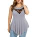 iOPQO Plus Size Tops For Women Plus Size Women Solid Floral Lace O-Neck Asymmetric Sleeveless Tops Blouse Grey + S