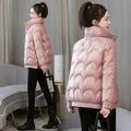 PIKADINGNIS Winter Women Parkas Jacket Casual Stand Collar Shiny Fabric Warm Coat Female Fashion Zip Thick Cotton-padded Coats