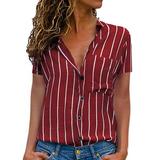 XINSHIDE Blouses Womens Stripes Button Down Shirts Short Sleeve Tops V Neck Casual Work Blouses Women Tops And Bloues