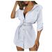 Dtydtpe 2024 Clearance Sales Long Sleeve Shirts for Women Autum Mini Dress Ol Belt Casual Work Plain Shirt Blouse Tops Womens Long Sleeve Tops