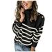 Wendunide 2024 Clearance Sales Coats for Women Women Color Block Striped O Neck Sweater for Women Long Sleeve Knit Pullover Jumper Tops Womens Sweater Coat Black S