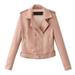 wendunide coats for women Women Ladies Lapel Motor Jacket Coat Zip Biker Short Punk Cropped Tops Womens Fleece Jackets Pink M