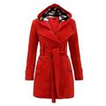 Women Winter Double-Breasted Coat Girls Belted Long Hooded Warm Jacket Overcoat