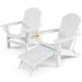 Gymax 2PCS Folding Retractable HDPE Ottoman Lounge Chair Patio Adirondack Chair White