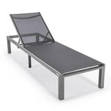 LeisureMod Marlin Patio Chaise Lounge Chair Poolside Outdoor Chaise Lounge Chairs for Patio Lawn and Garden Modern Gray Aluminum Suntan Chair with Sling Chaise Lounge Chair (Black)