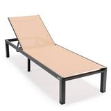 LeisureMod Marlin Patio Chaise Lounge Chair Poolside Outdoor Chaise Lounge Chairs for Patio Lawn and Garden Modern Black Aluminum Suntan Chair with Sling Chaise Lounge Chair (Light Brown)