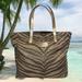Michael Kors Bags | Michael Kors Tote Handbag Large Tan Brown Zebra Striped Roomy Beach Travel Bag | Color: Brown/Tan | Size: Os