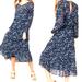 Free People Dresses | Free People Wallflower Midi Dress V-Neck Sz. S Sheer Balloon Long Sleeve Floral | Color: Blue/White | Size: S