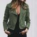 Women PU Leather Jacket Flight Coat Zip Up Biker Motorcycle Tops Clothes NEW Fashion Autumn Women Ladies Coat Green Size M