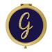 Koyal Wholesale Gold Compact Mirror Bridesmaid s Wedding Gift Navy Blue | Faux Gold Glitter Monogram Letter G 1-Pack
