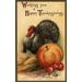 Wishing You a Happy Thanksgiving Turkey and Produce #1 Vintage Holiday Art (16x24 Giclee Gallery Art Print Vivid Textured Wall Decor)